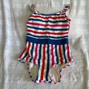 New NWOT Lands End Asymmetrical Americana Stripe One Piece Bathing Suit Size 12